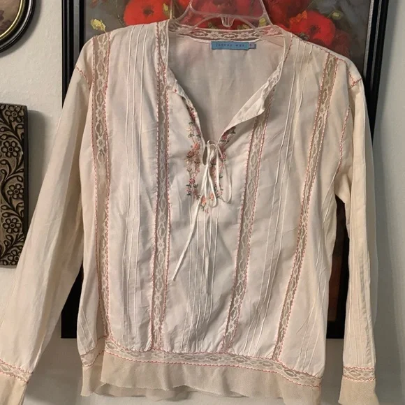 Johnny Was Ivory Blouse with Floral Embroidery - Picture 1 of 5